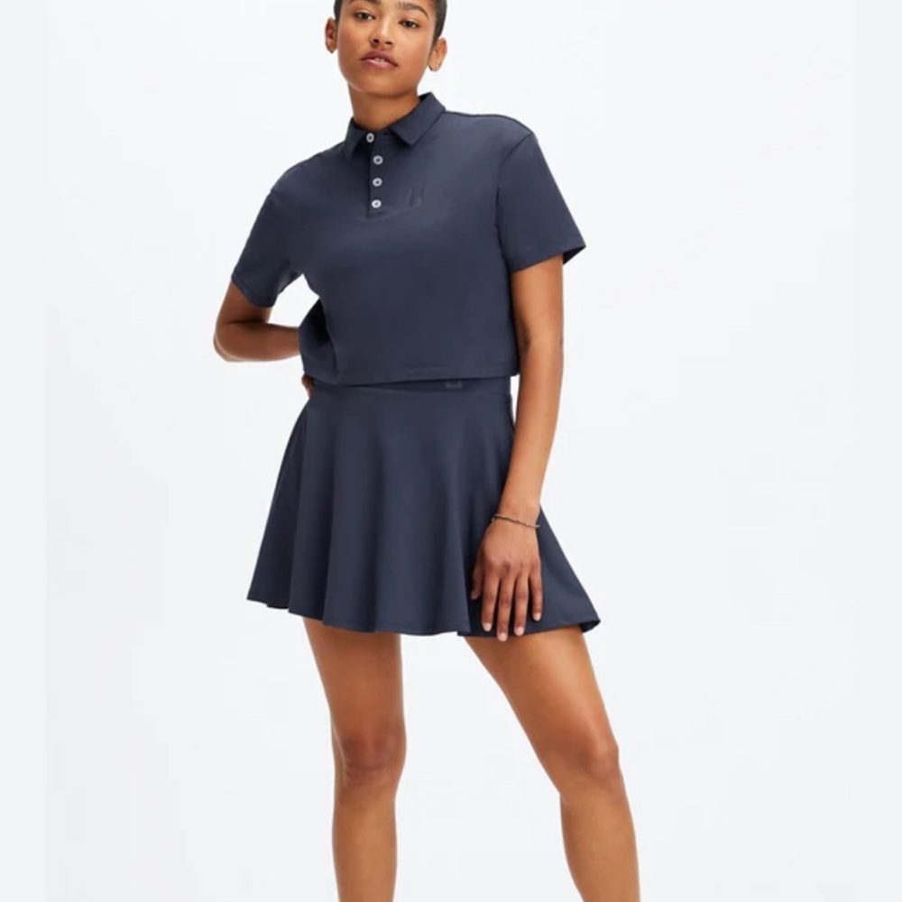 Navy Tennis Set Two-Piece Skirt and Polo Athleisure Athletic Set